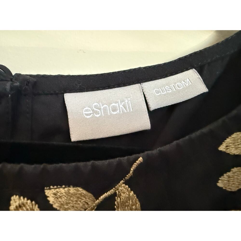 eShakti Cotton Embroidered A Line Dress Gold Botanical Pockets Sz S Event Party - Picture 7 of 11